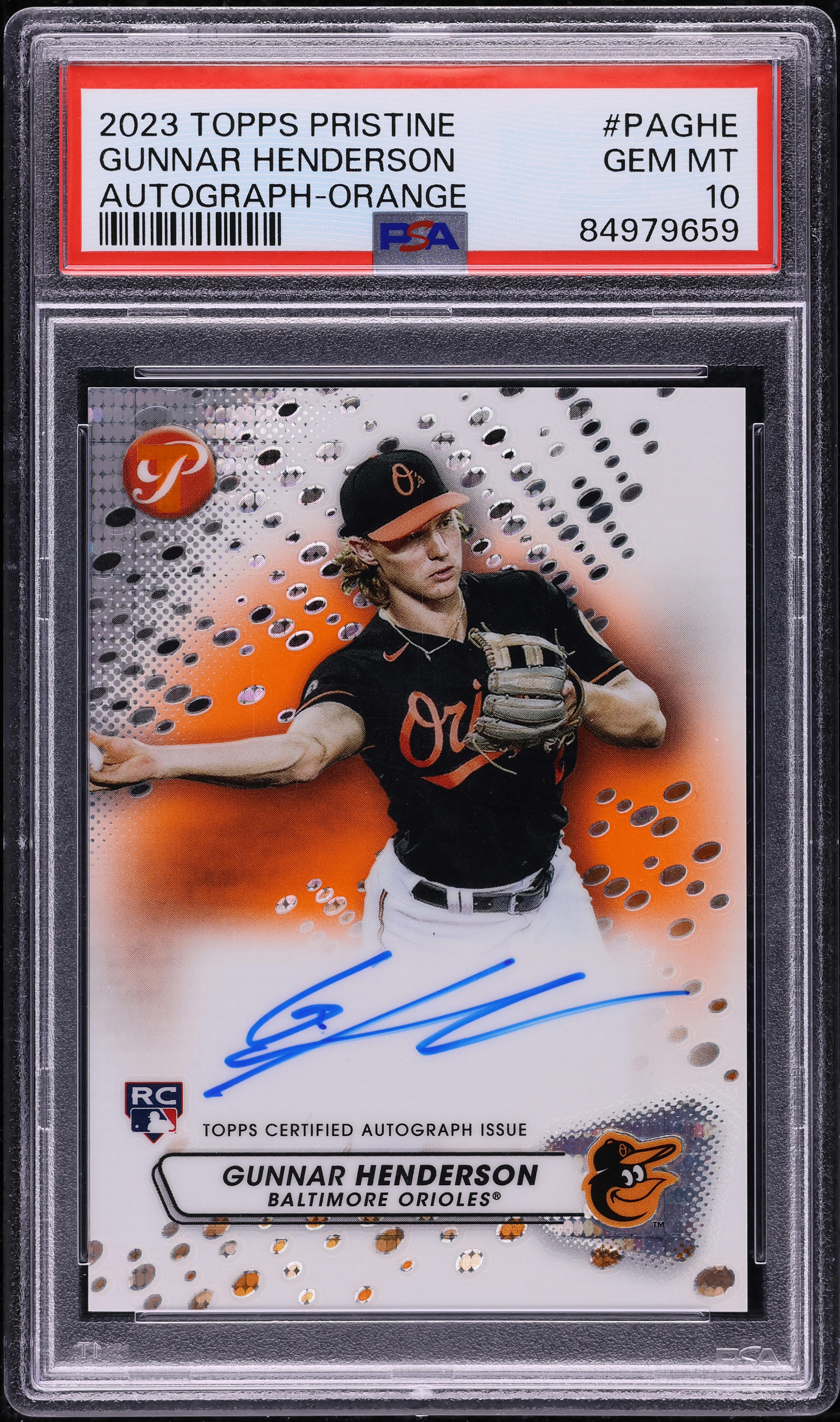 2023 Topps Pristine Orange Gunnar Henderson ROOKIE AUTO /25 PSA 10