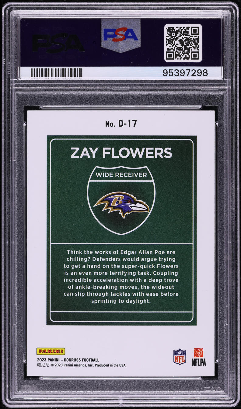 2023 Donruss Downtown! Zay Flowers ROOKIE #D-17 PSA 10 GEM MINT on