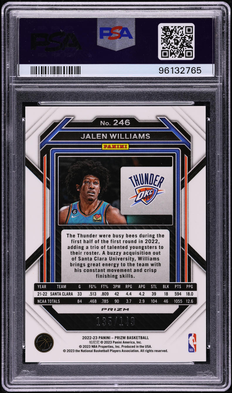 2022 Panini Prizm Purple Ice Jalen Williams ROOKIE /149 #246 PSA