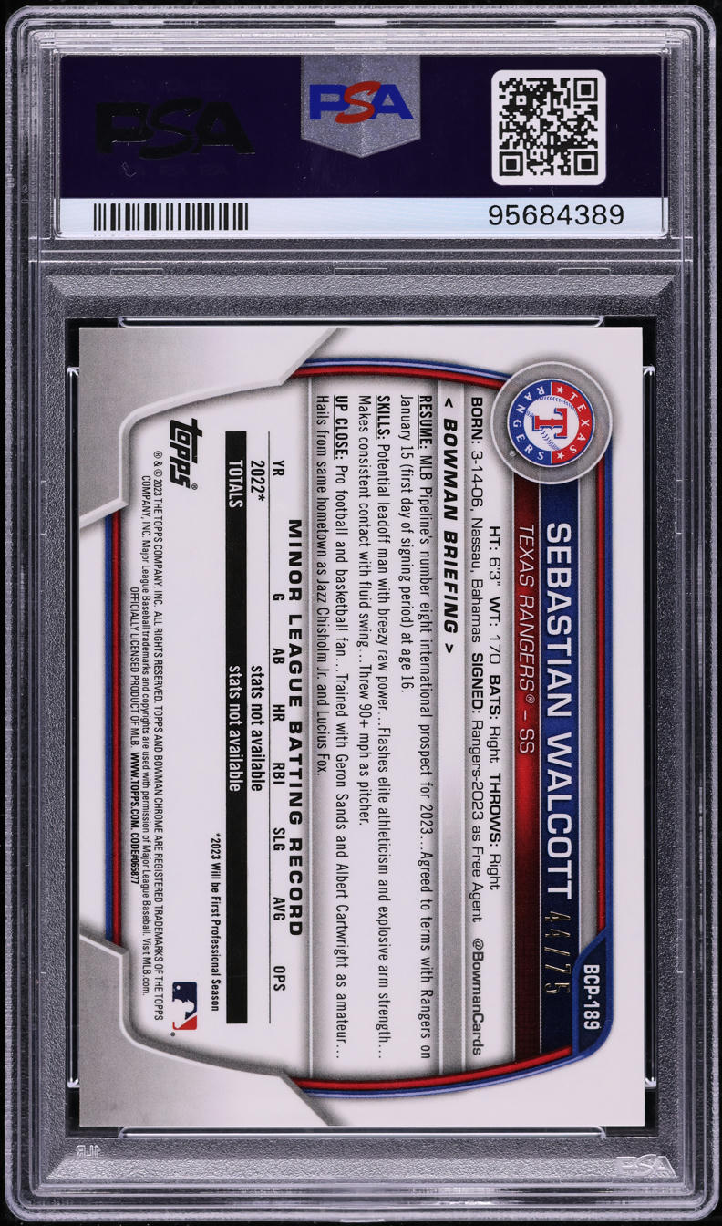 2023 Bowman Chrome Yellow Orange Vapor Refractor Sebastian Walcott RC /75 PSA 10
