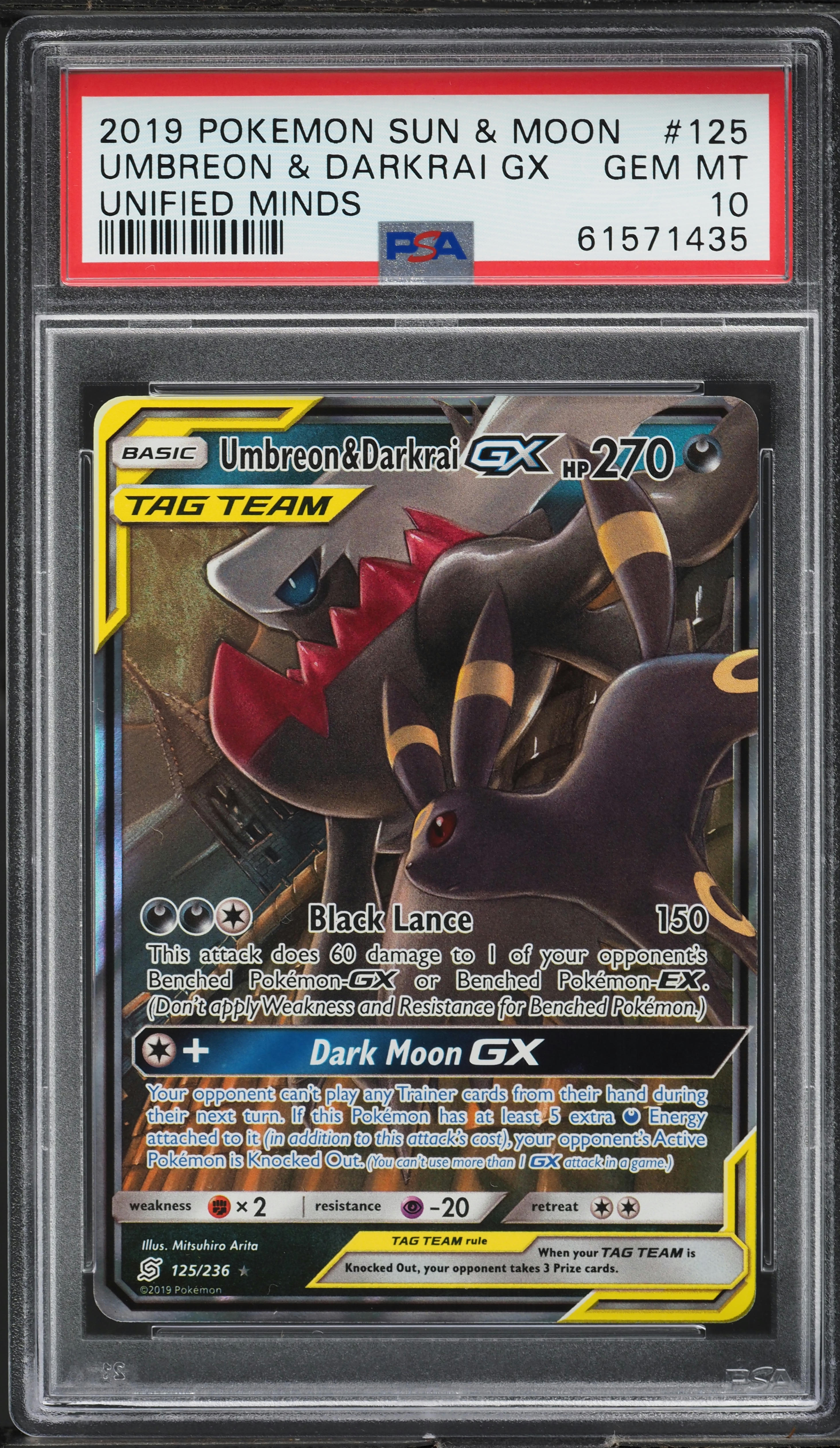 ブラッキー＆ダークライ　sr Umbreon & Darkrai GX psa9 2019 Pokemon Sun & Moon Unified Minds Umbreon & Darkrai GX #125
