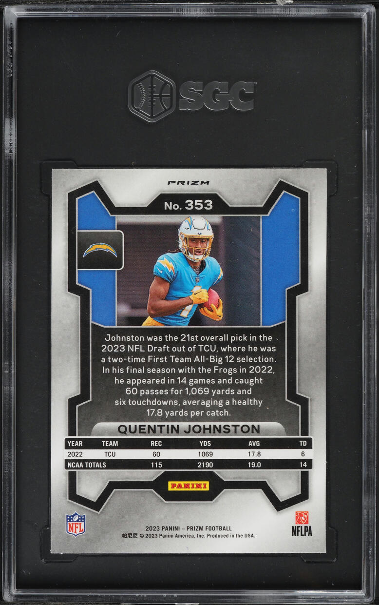 2023 Panini Prizm Red White Blue Quentin Johnston ROOKIE #353 SGC 9.5 MINT+