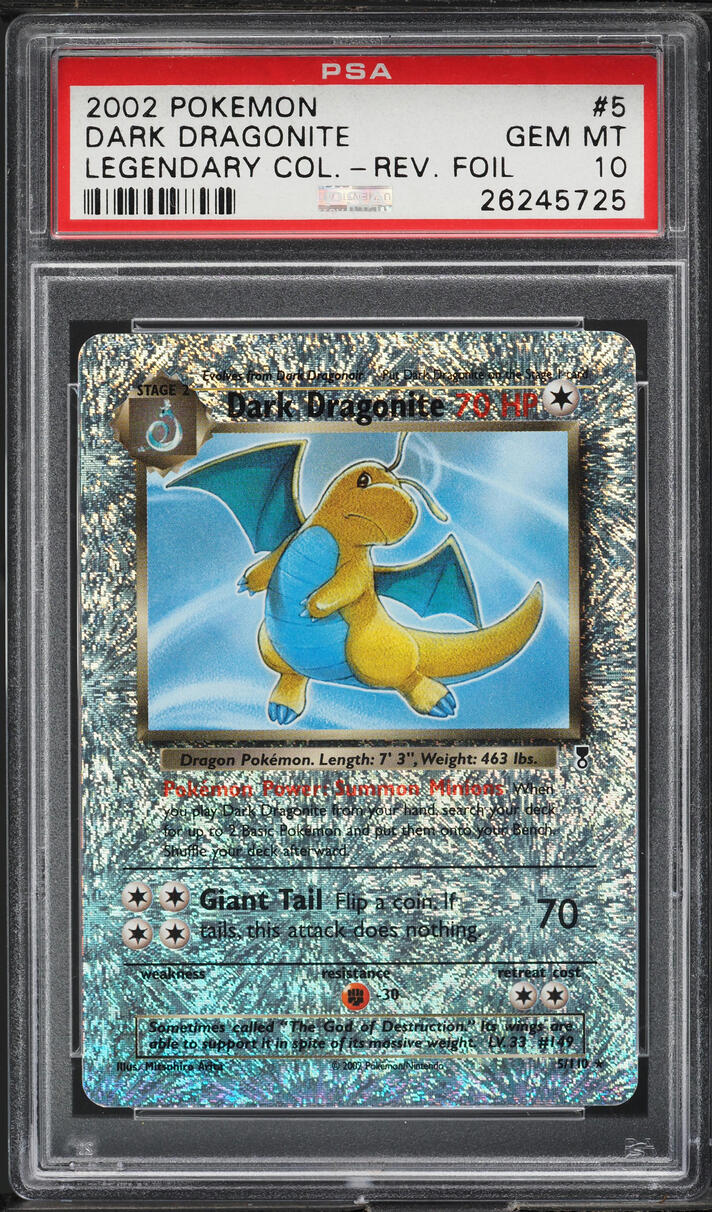 2002 Pokemon Legendary Collection Reverse Holo Dark Dragonite #5 PSA 10 GEM MINT
