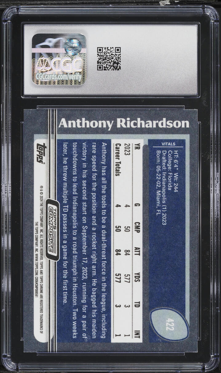 2023 Topps Composite Anthony Richardson ROOKIE #422 CGC 8 NM-MT