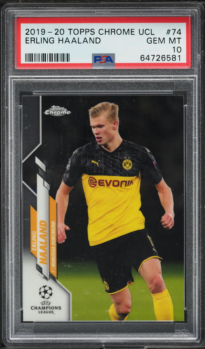 2019 Topps Chrome UEFA Champions League Erling Haaland ROOKIE #74 PSA 10 GEM