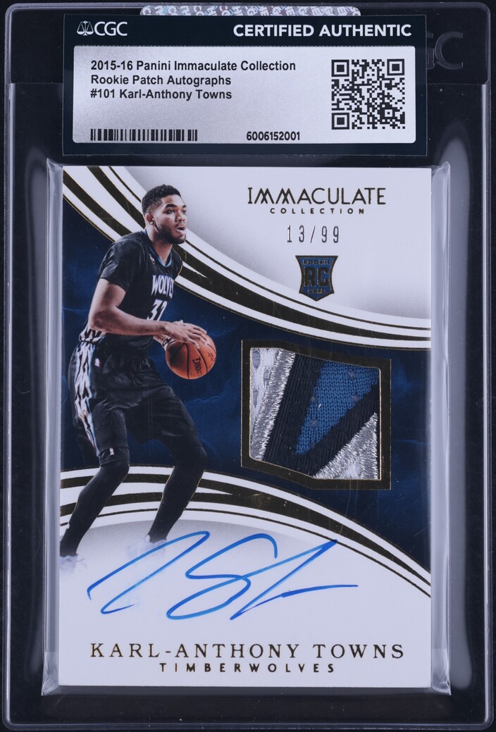 2015 Immaculate Collection Karl-Anthony Towns RC PATCH AUTO /99 #101 CGC AUTH