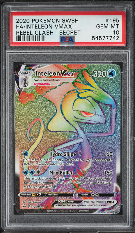 2020 Pokemon Sword & Shield Rebel Clash Hyper Rare Inteleon VMAX #195 PSA 10 GEM