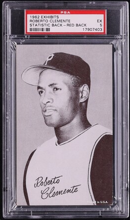 1962 Exhibits Statistic Back Red Roberto Clemente PSA 5 EX