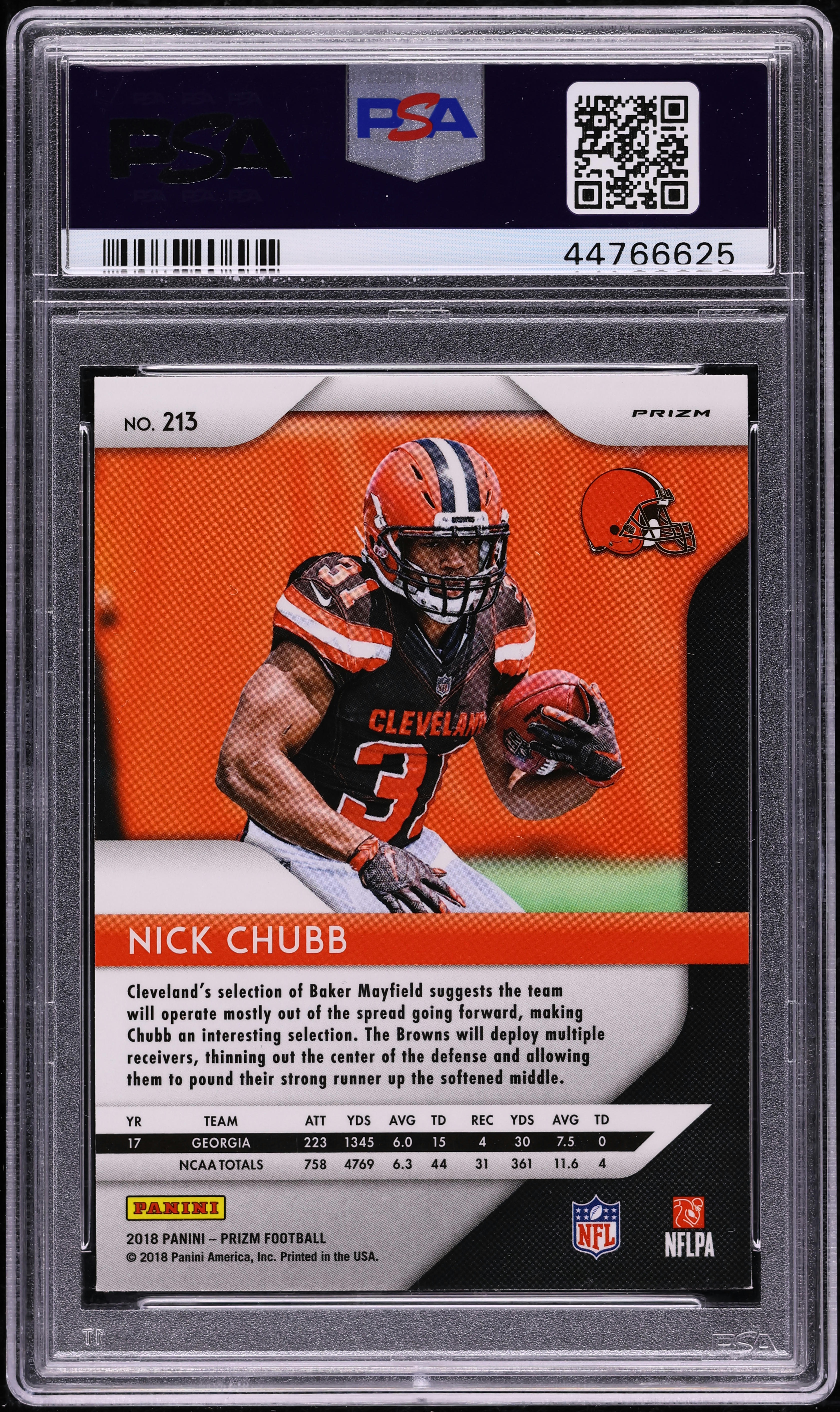 2018 Panini Prizm Silver Nick Chubb ROOKIE #213 PSA 10 GEM MINT on