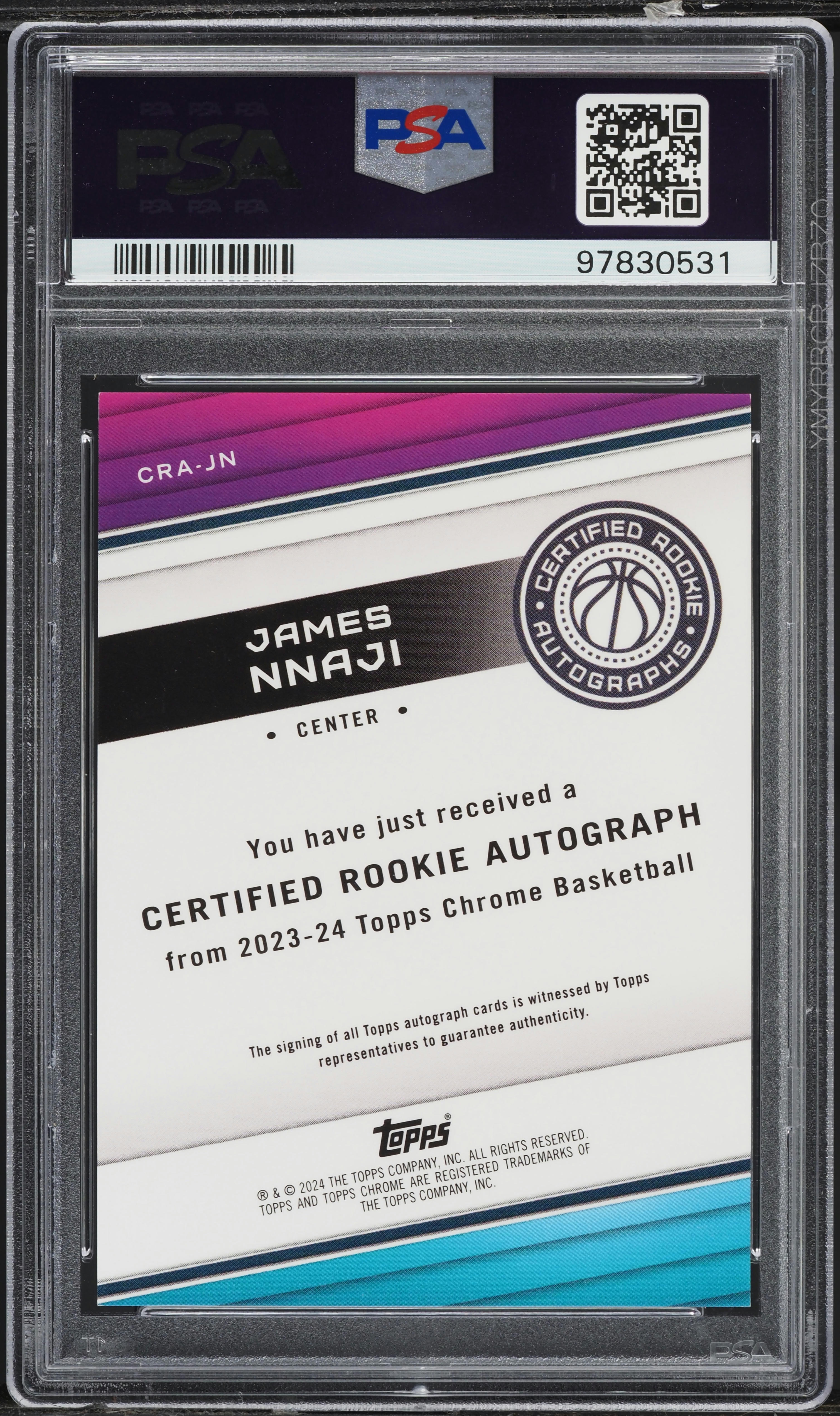 2023 Topps Chrome Certified James Nnaji ROOKIE AUTO #CRAJN PSA 9