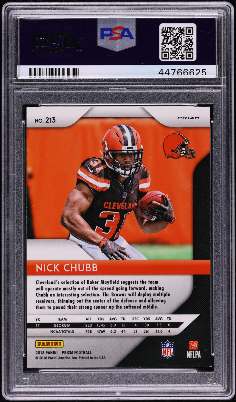 2018 Panini Prizm Silver Nick Chubb ROOKIE #213 PSA 10 GEM MINT on
