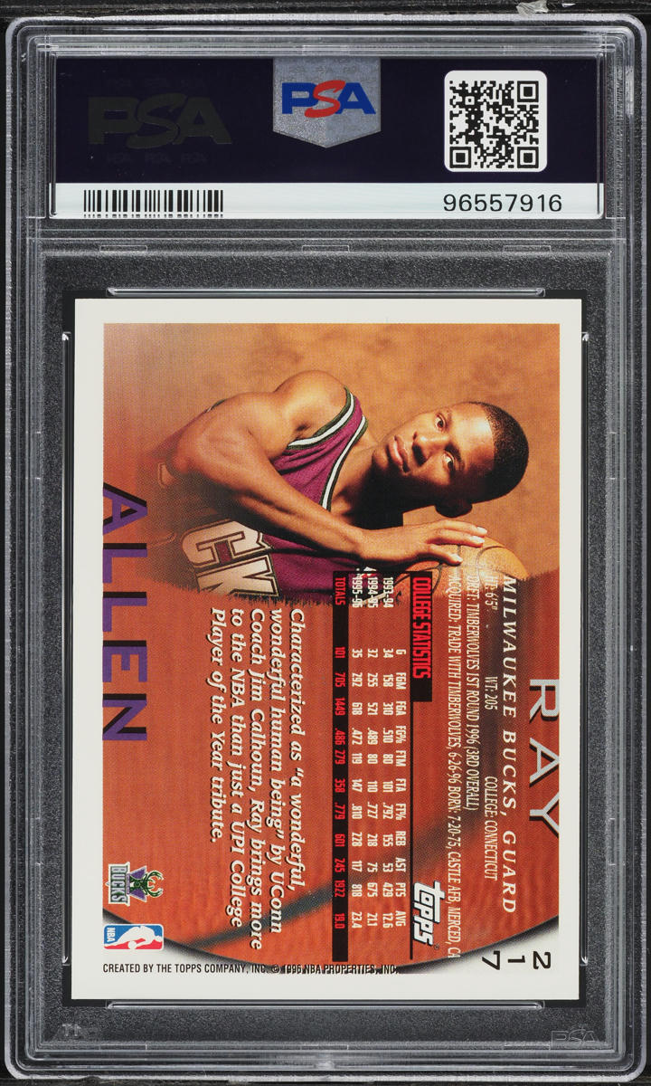 1996 Topps Basketball Ray Allen ROOKIE #217 PSA 6 EXMT