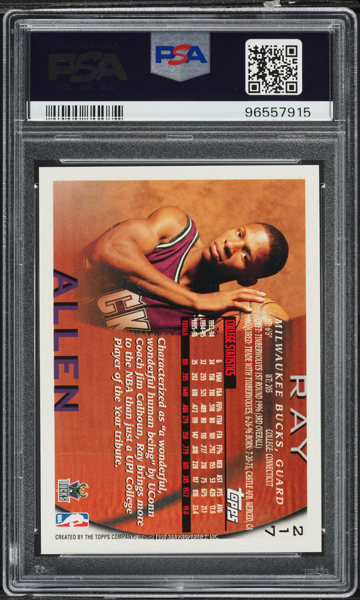 1996 Topps Basketball Ray Allen ROOKIE #217 PSA 6 EXMT