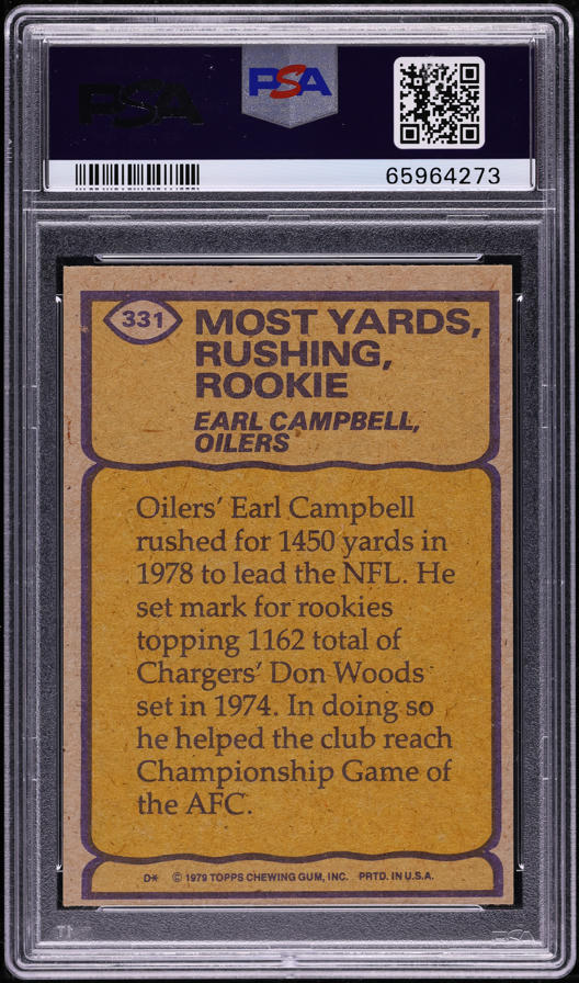 1979 Topps Football Earl Campbell ROOKIE AUTO DNA 10 #331 PSA AUTH