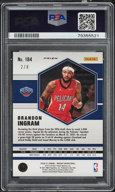 2020 Panini Mosaic Black Gold Choice Brandon Ingram /8 #184 PSA 9