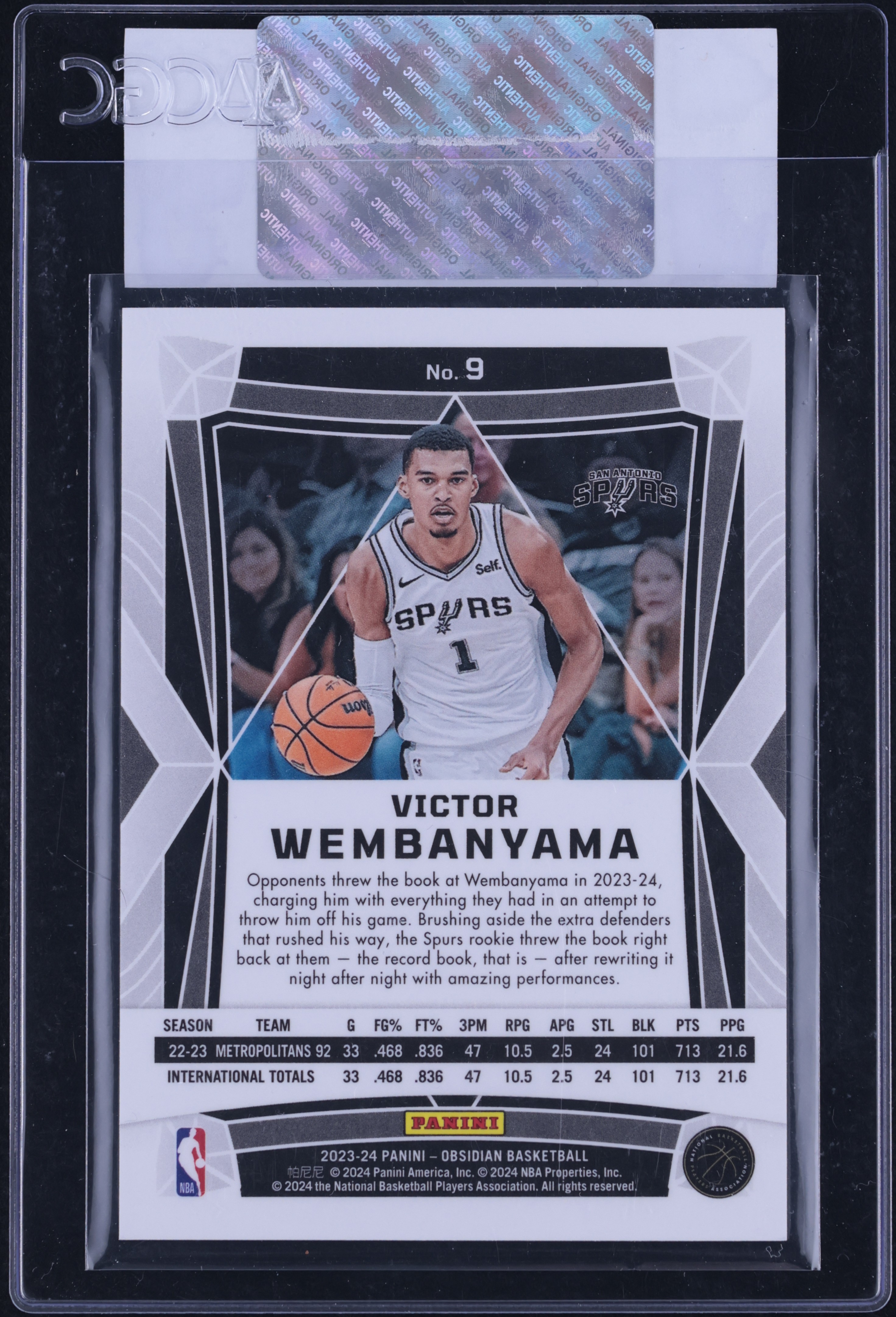2023 Panini Obsidian Victor Wembanyama ROOKIE #9 CGC AUTH on