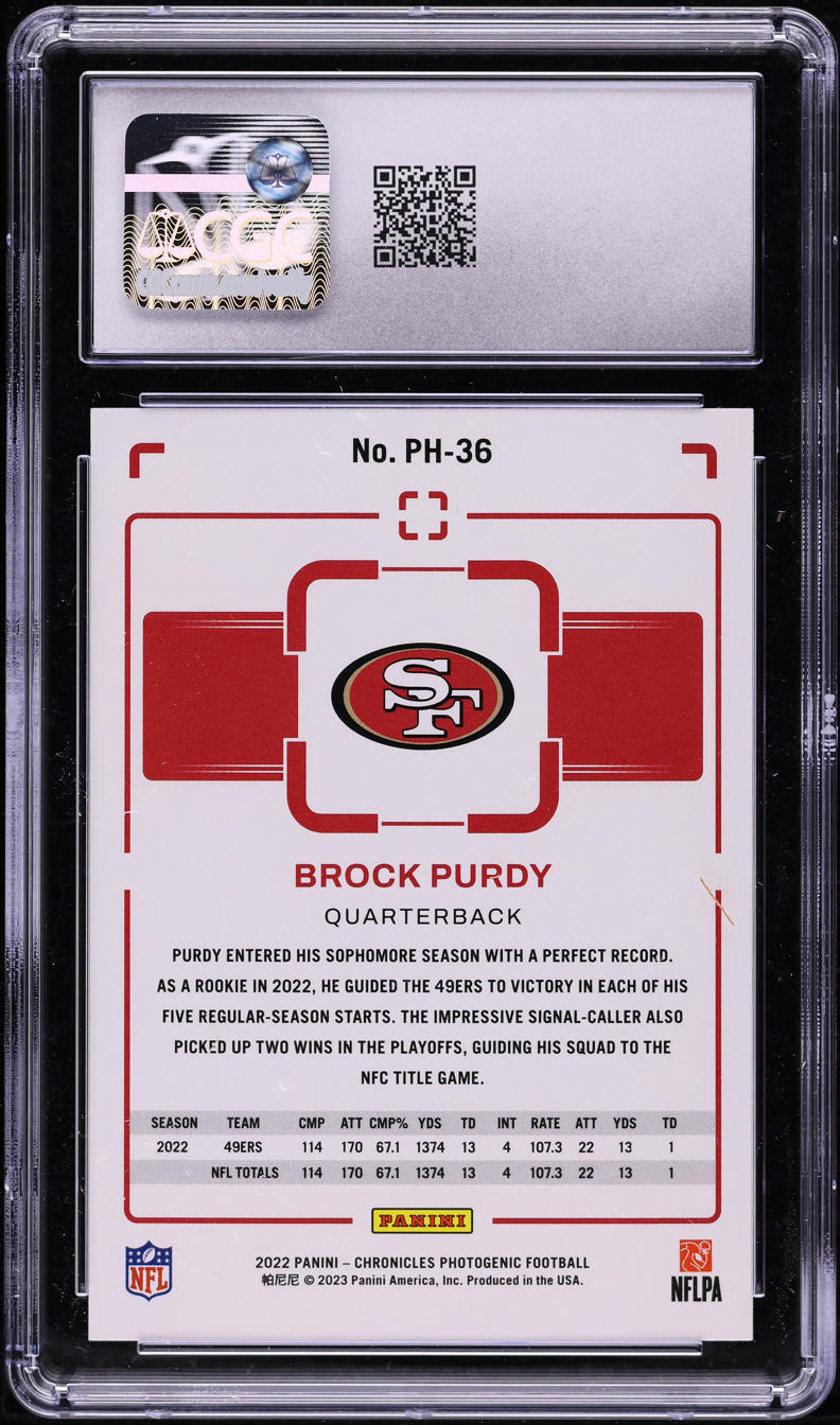 2022 Panini Chronicles Photogenic Brock Purdy ROOKIE #PH36 CGC 9 MINT