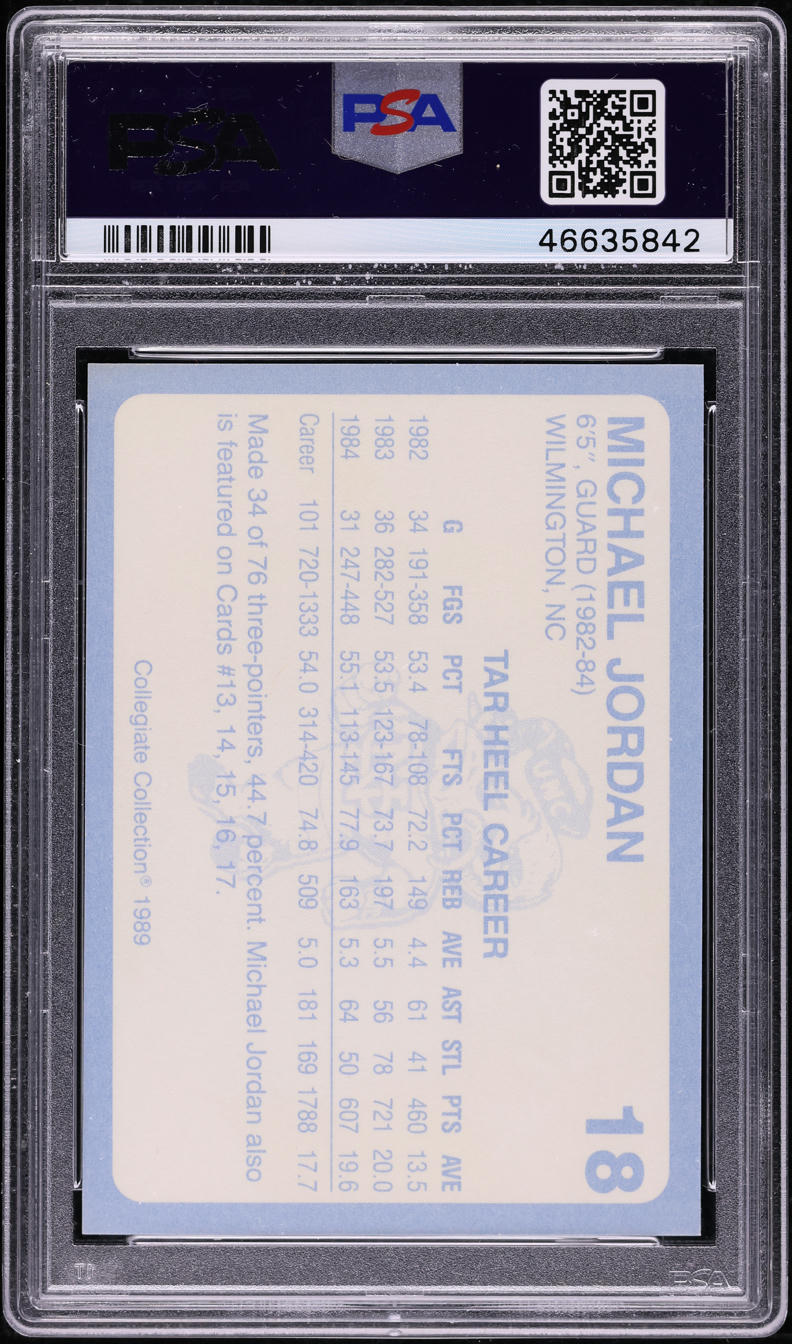 1989 Collegiate Collection North Carolina Gold Michael Jordan #18 PSA 9 MINT