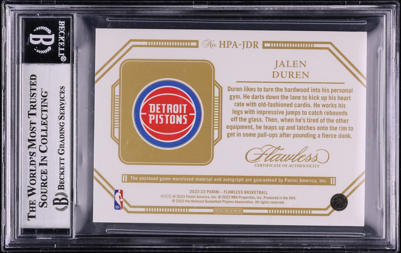 2022 Panini Flawless Horizontal Jalen Duren ROOKIE GAME-USED PATCH 