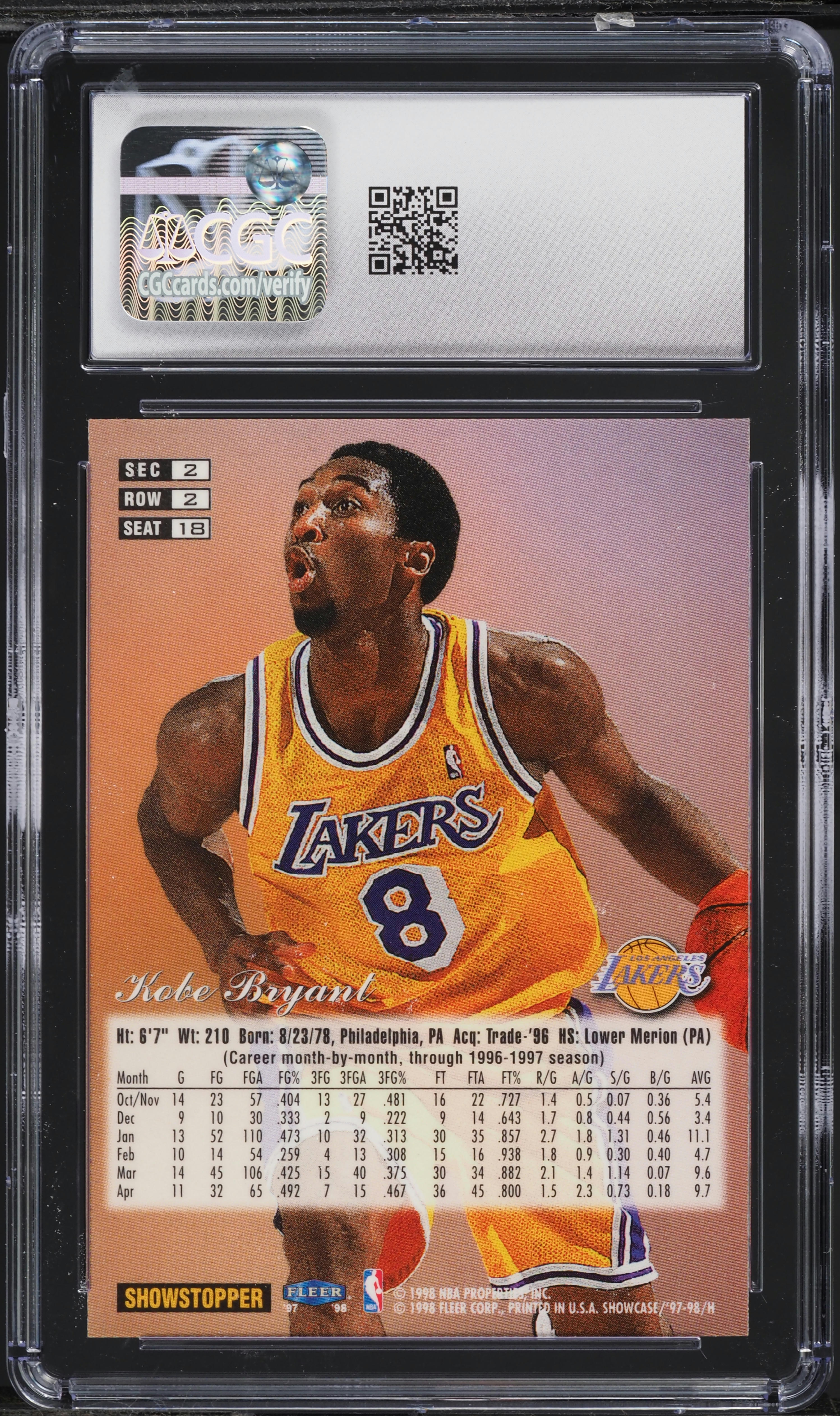 1997 Flair Showcase Row 2 Kobe Bryant #18 CGC 8 NM-MT on Fanatics