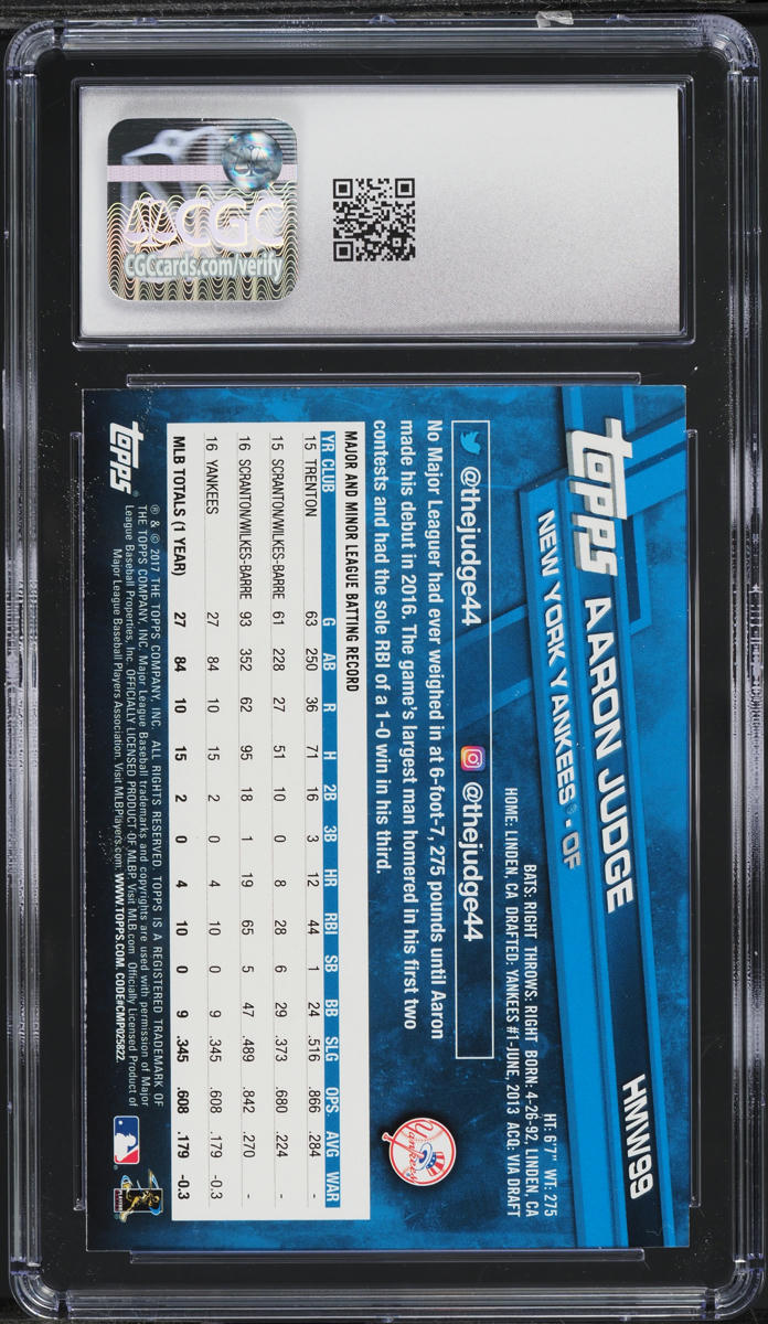 2017 Topps Holiday Aaron Judge ROOKIE CGC 9 MINT