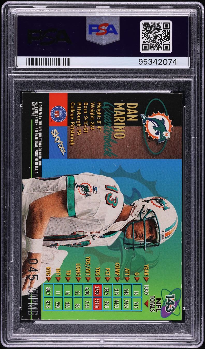1998 Metal Universe Precious Metal Gems PMG Dan Marino /50 #143 PSA AUTH