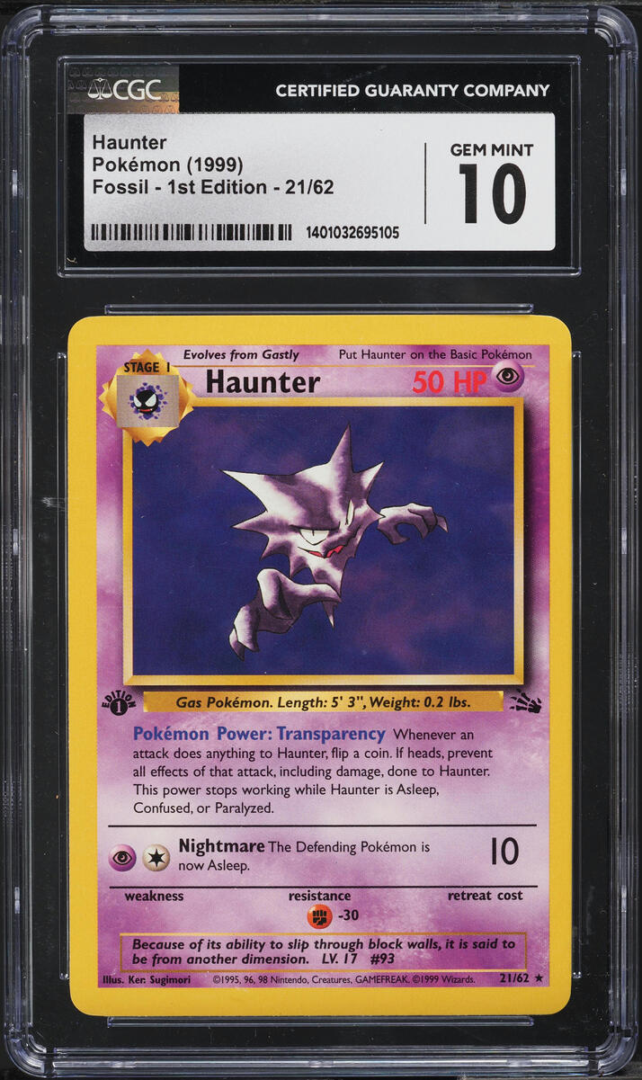 1999 Pokemon Fossil 1st Edition Haunter #21 CGC 10 GEM MINT on