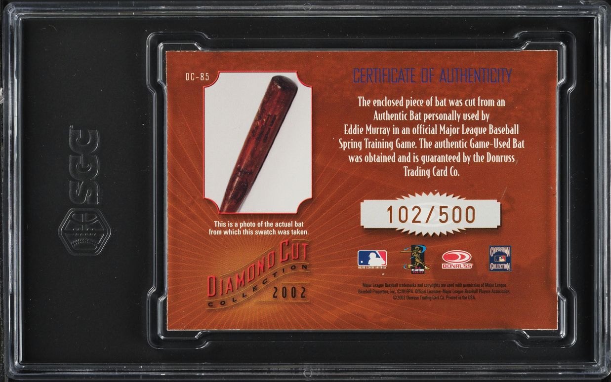 2002 Donruss Diamond Kings Cut Collection Eddie Murray PATCH /500 #DC-85 SGC 8