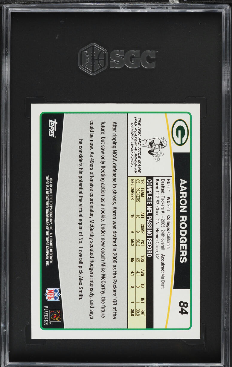 2006 Topps Football Aaron Rodgers #84 SGC 9.5 MINT+