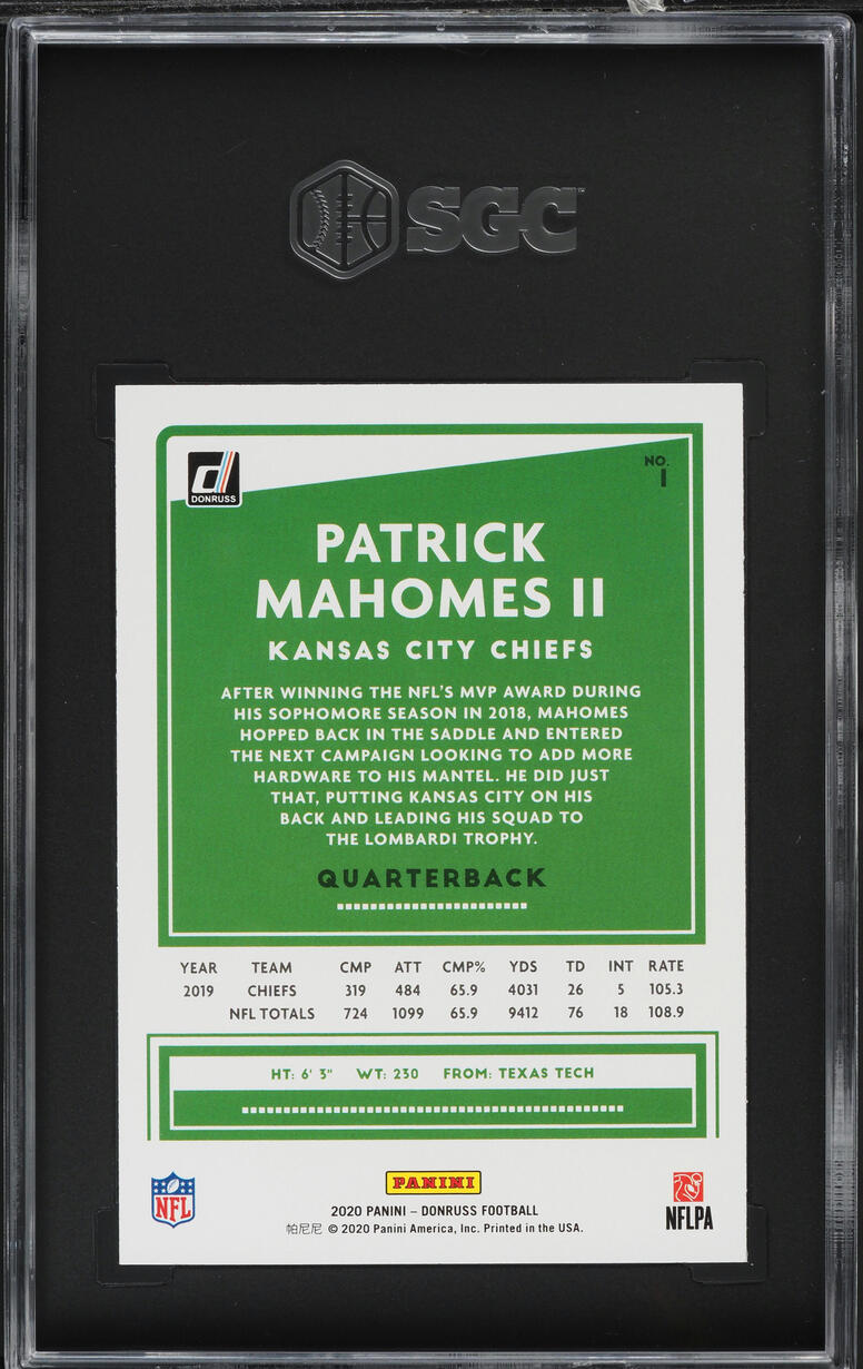 2020 Donruss Football Patrick Mahomes II #1 SGC 10 GEM MINT