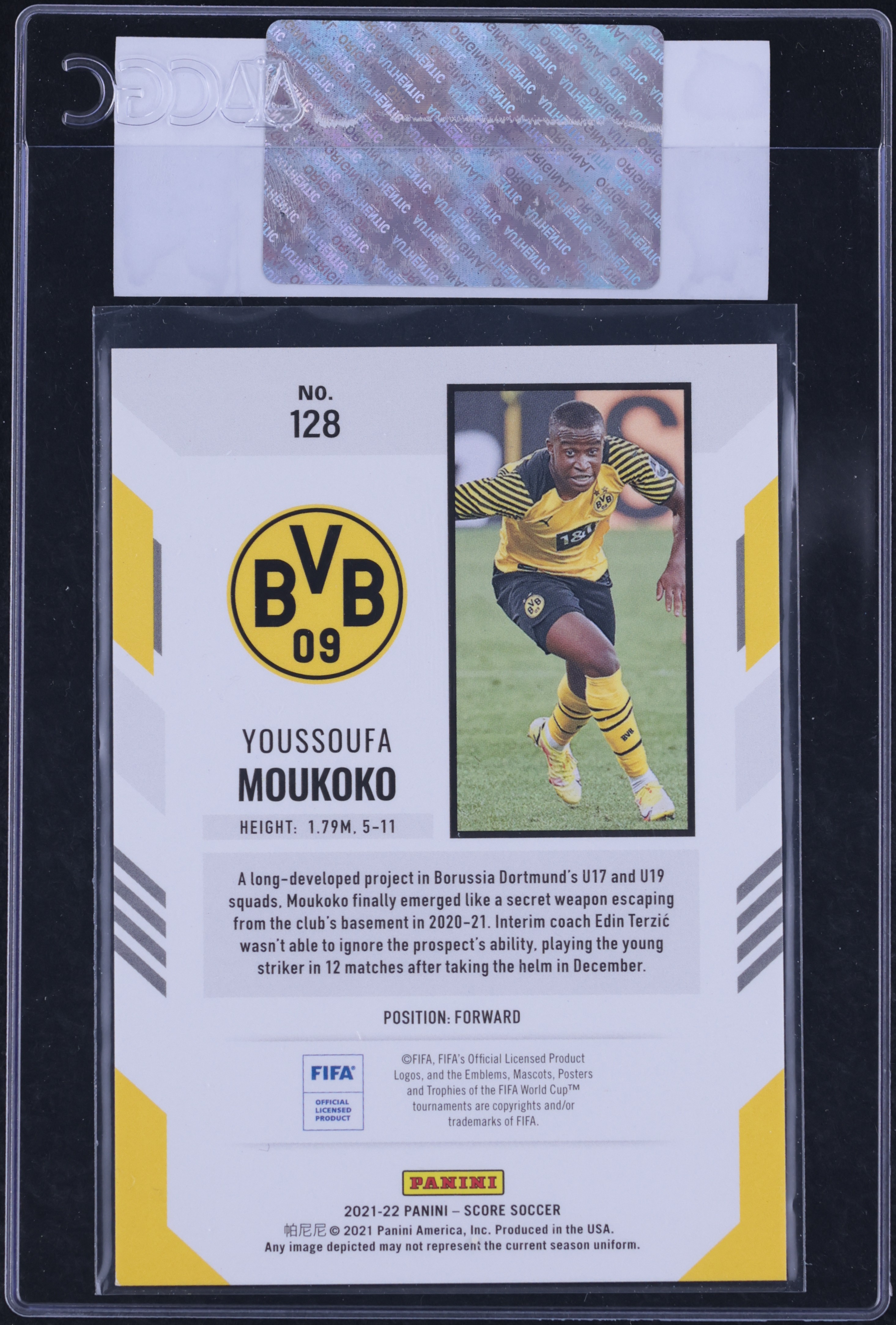 2021 Score FIFA Blue Lava Youssoufa Moukoko /49 #128 CGC AUTH on