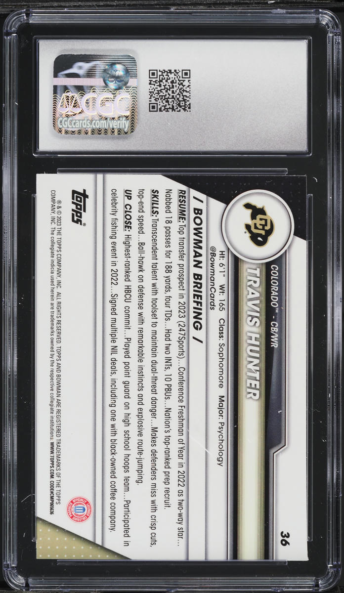 2023 Bowman Chrome University Travis Hunter ROOKIE #36 CGC 10 GEM MINT