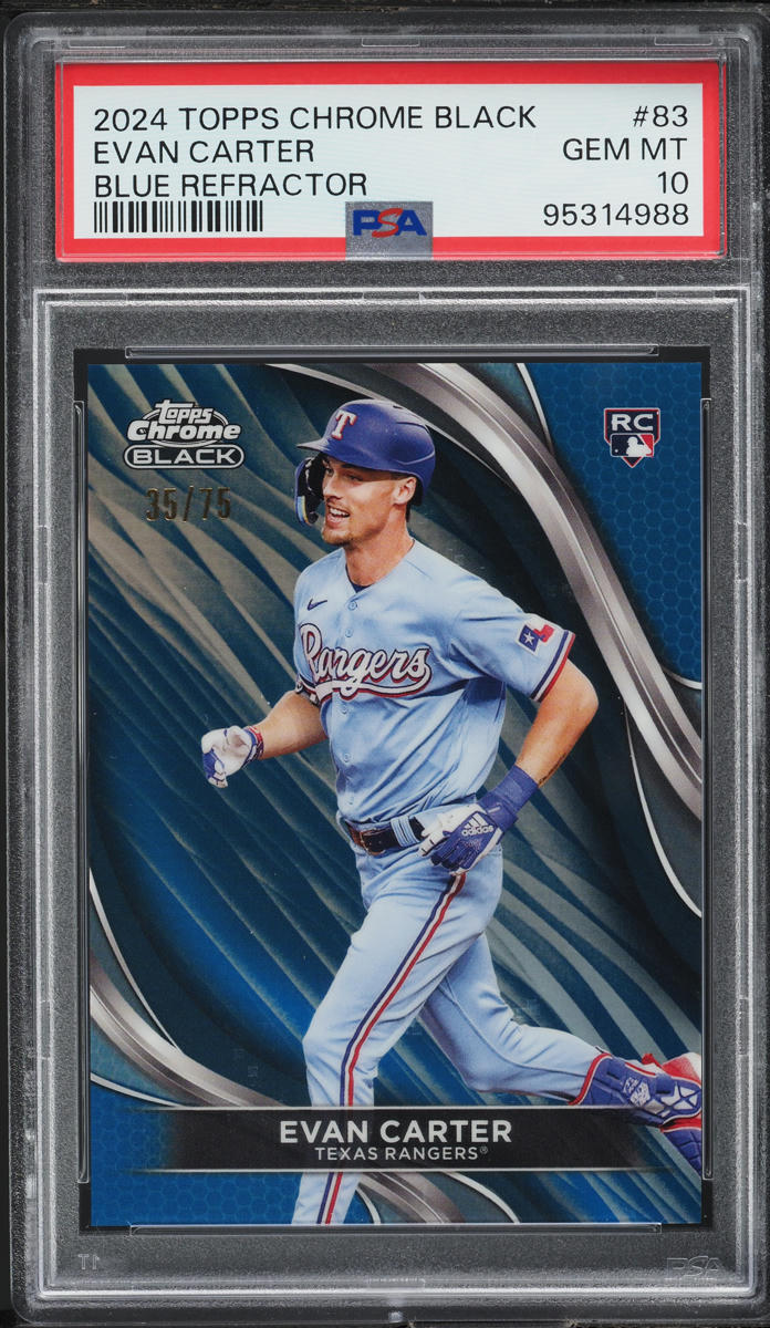 2024 Topps Chrome Black Blue Refractor Evan Carter ROOKIE /75 #83 PSA 10 GEM