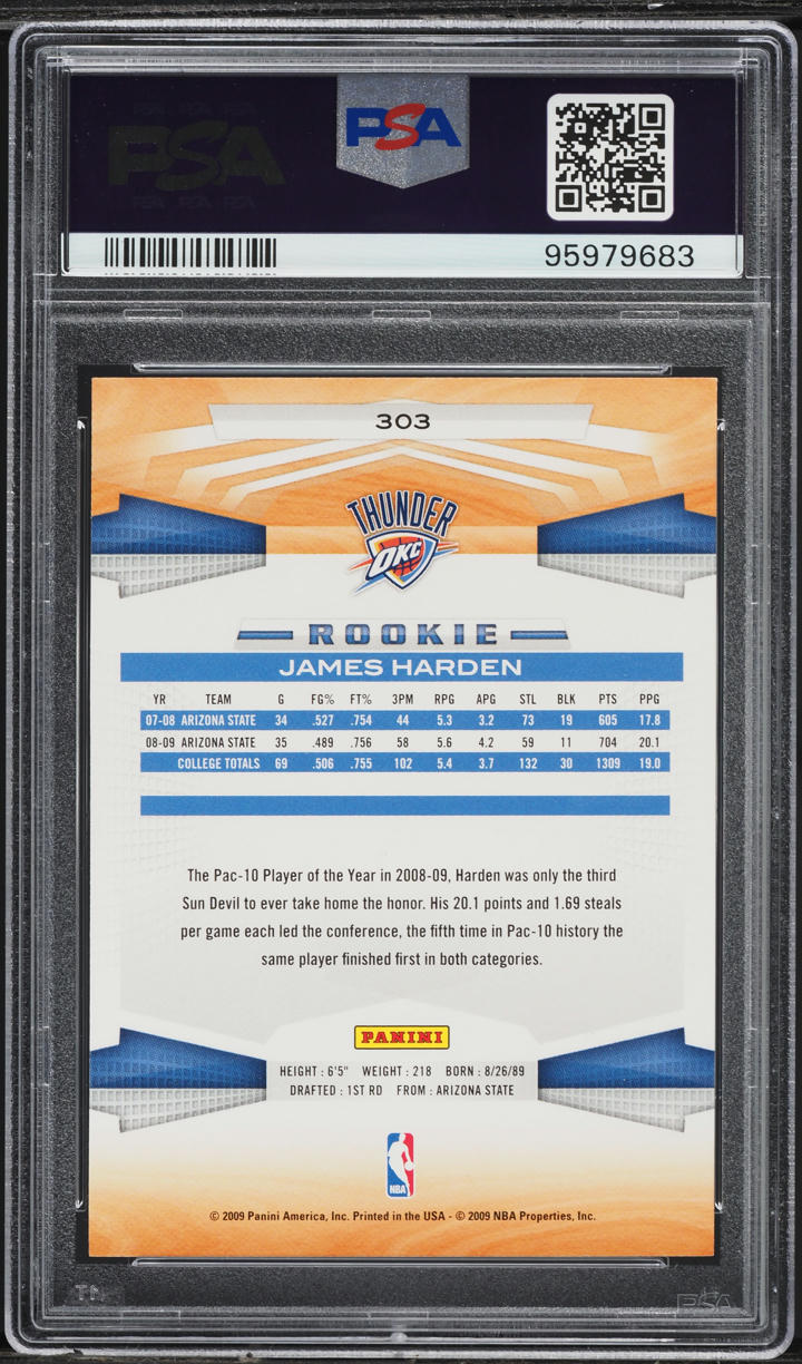 2009 Panini Basketball James Harden ROOKIE #303 PSA 8 NM-MT