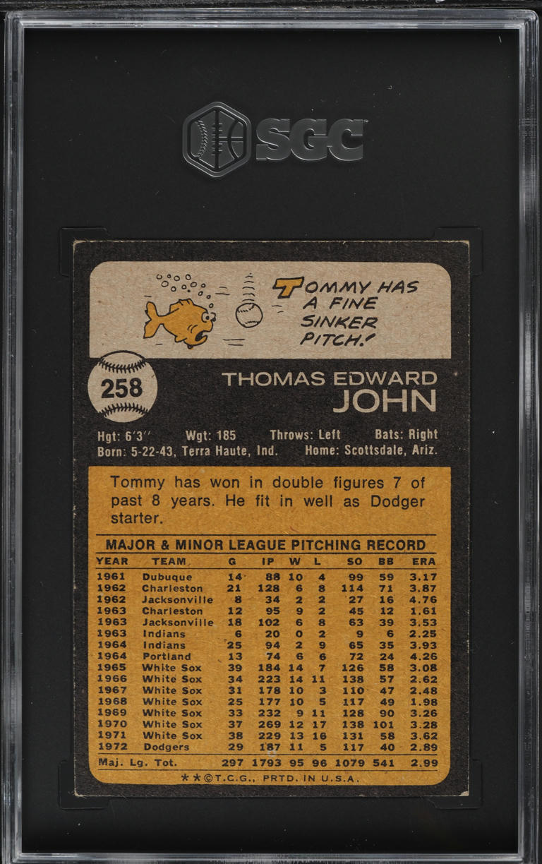 1973 Topps Tommy John #258 SGC 5 EX