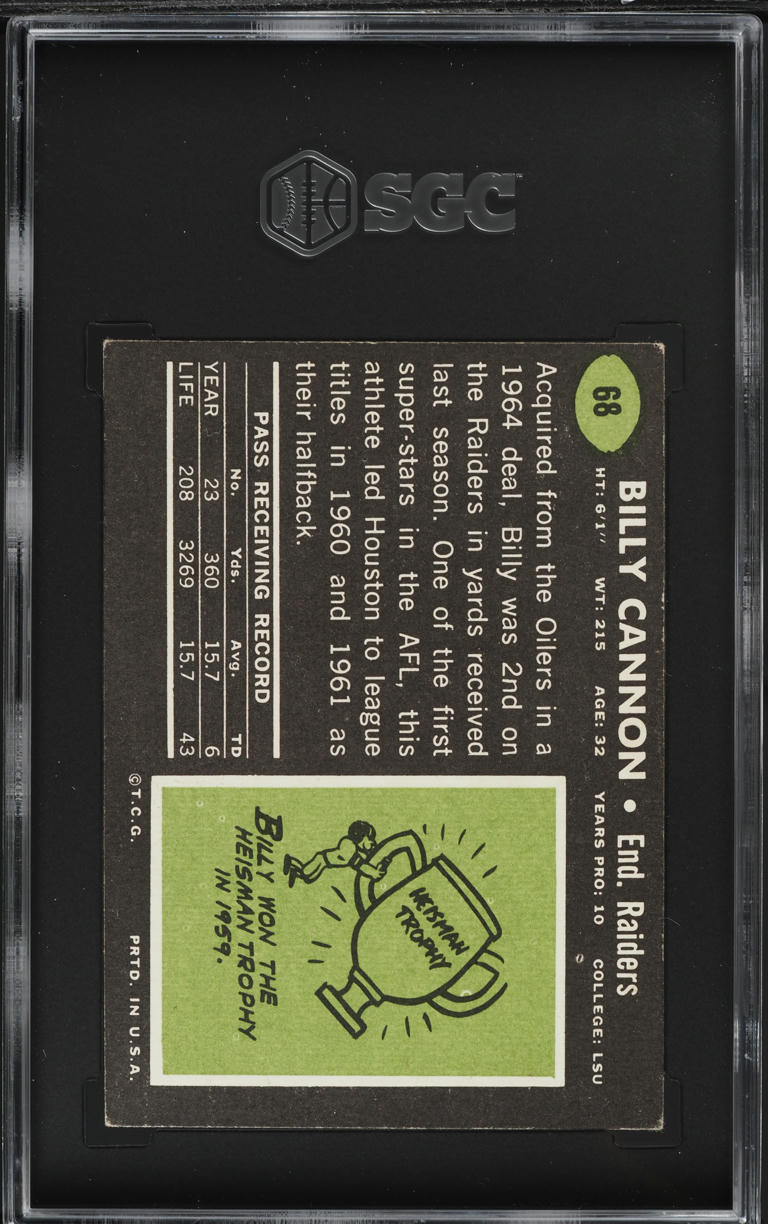 1969 Topps Football Billy Cannon #68 SGC 5 EX