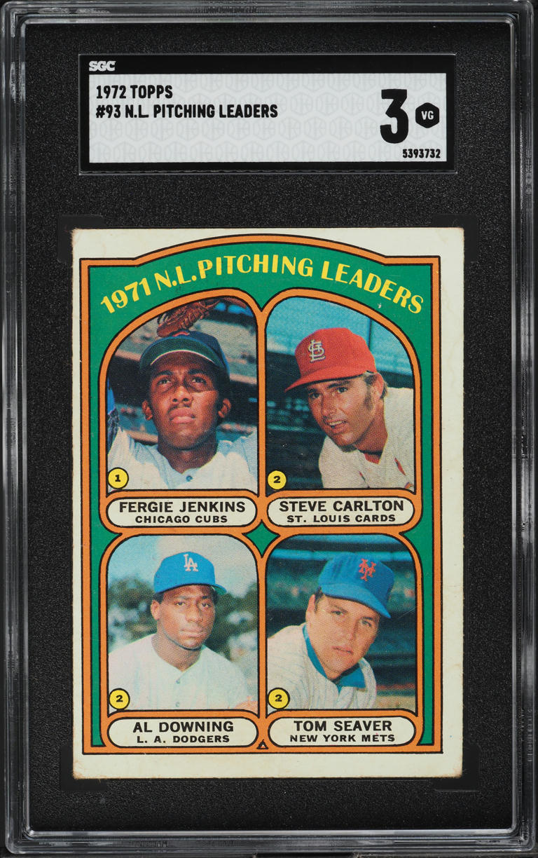 1972 Topps Fergie Jenkins Tom Seaver Steve Carlton NL PTICHING LDRS #93 SGC 3 VG