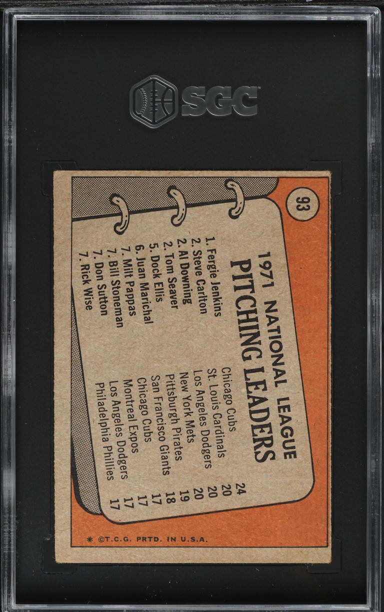 1972 Topps Fergie Jenkins Tom Seaver Steve Carlton NL PTICHING LDRS #93 SGC 3 VG