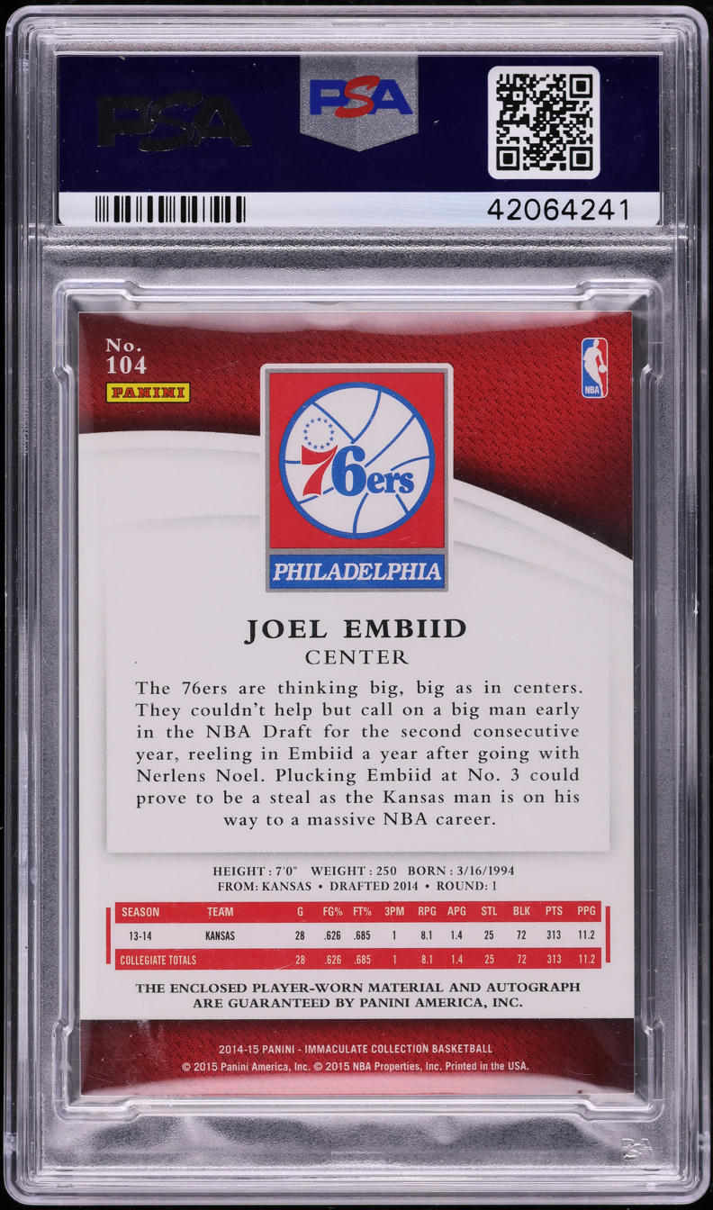 2014 Immaculate Collection Joel Embiid ROOKIE PATCH AUTO /99 #104