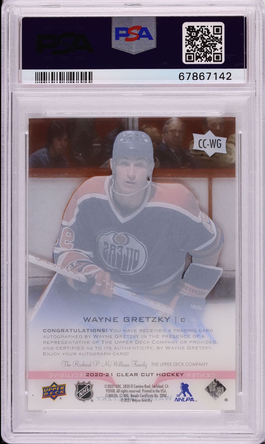 2020 Upper Deck Clear Cut Exclusives Wayne Gretzky AUTO 1/15 #CC-WG PSA 10 GEM
