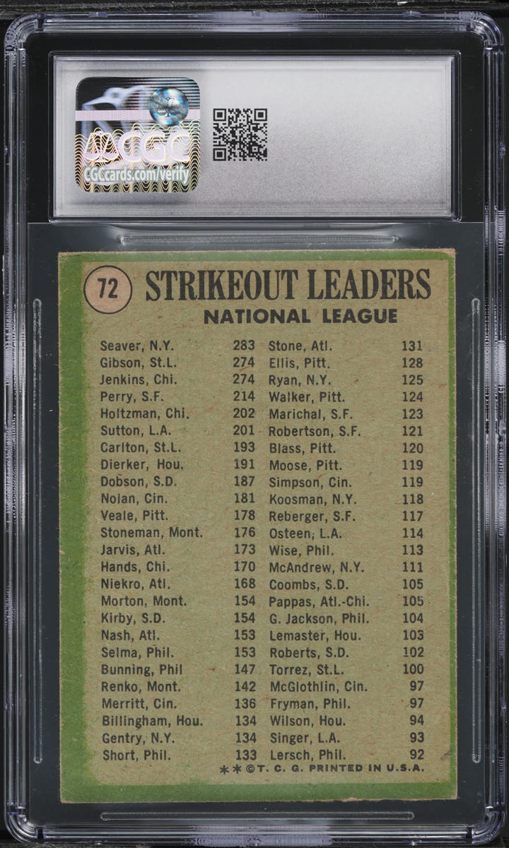 1971 Topps Bob Gibson Tom Seaver Fergie Jenkins NL LDRS #72 CGC 4.5 VGEX+