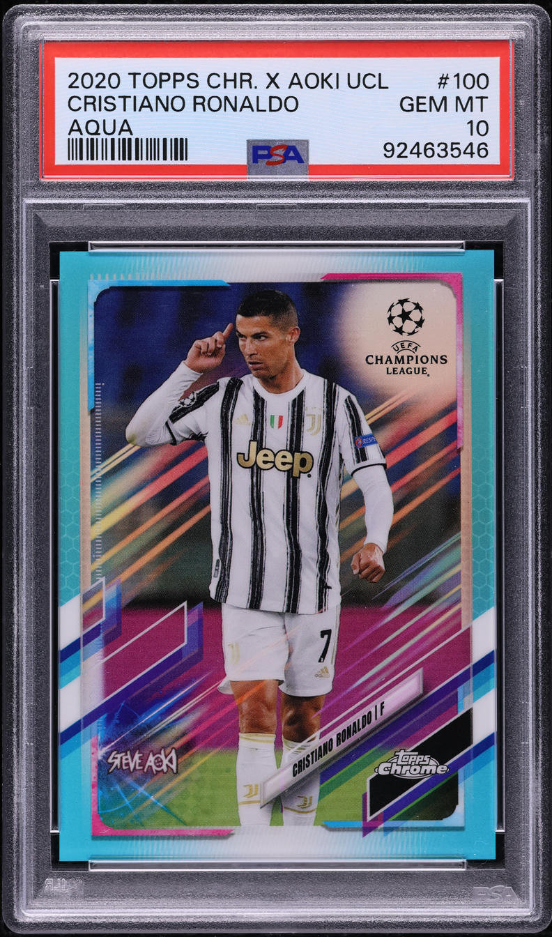 2020 Topps Chrome X Aoki UEFA Neon Future Aqua Cristiano Ronaldo /150 PSA 10