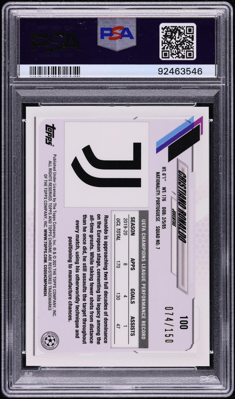 2020 Topps Chrome X Aoki UEFA Neon Future Aqua Cristiano Ronaldo /150 PSA 10