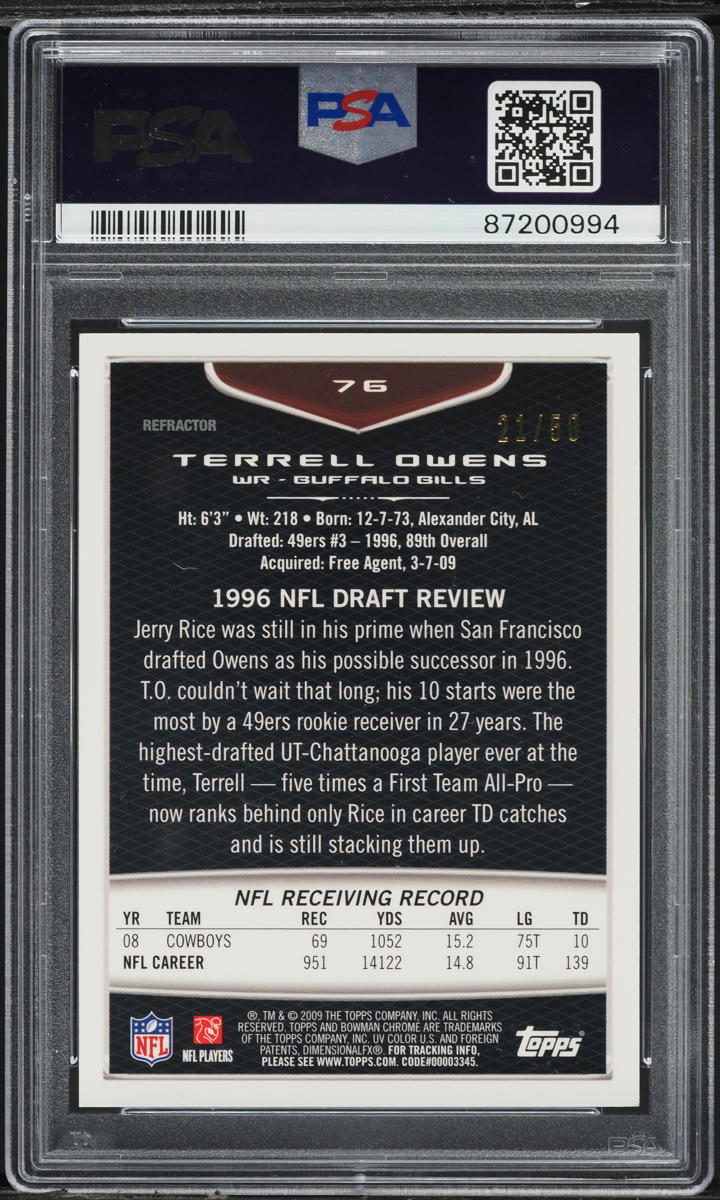 2009 Bowman Chrome Gold Refractor Terrell Owens /50 #76 PSA 9 MINT