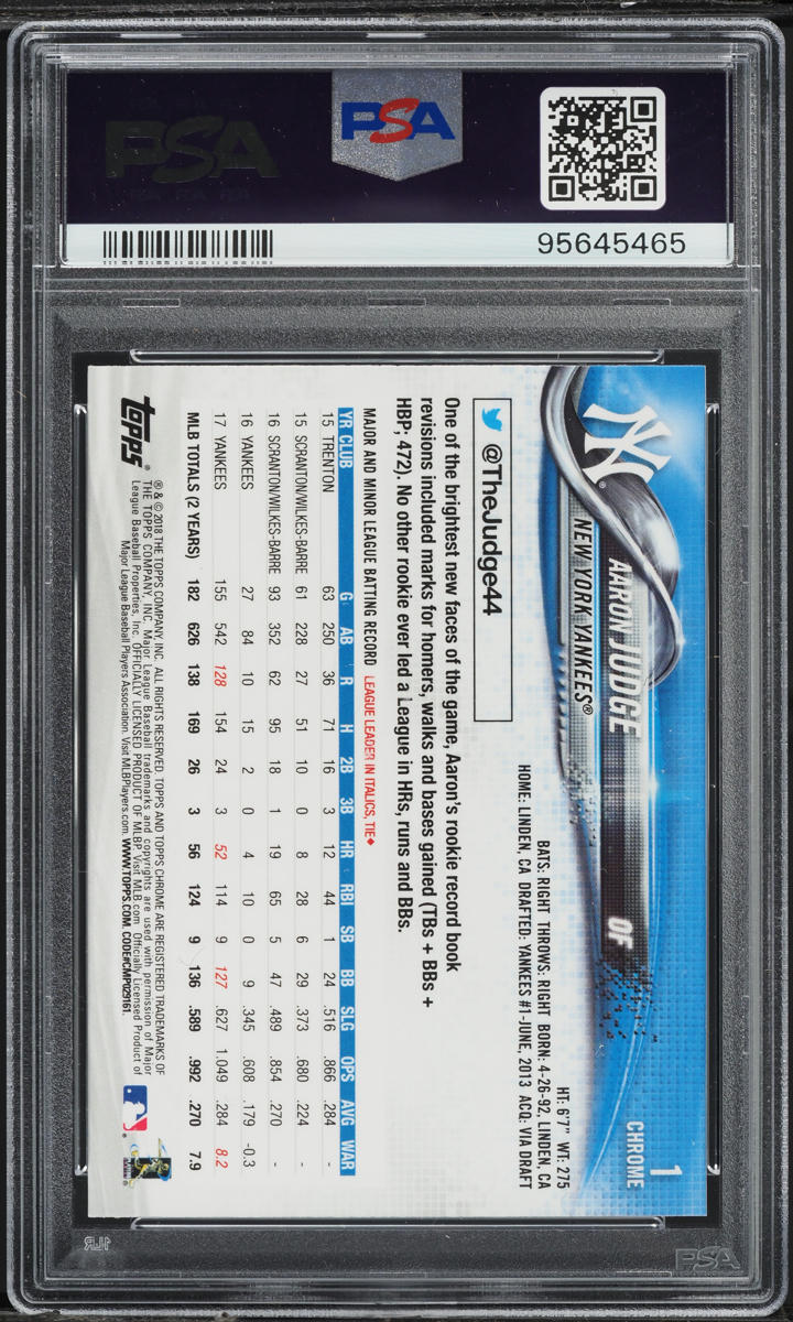 2018 Topps Chrome Batting Aaron Judge #1 PSA 10 GEM MINT