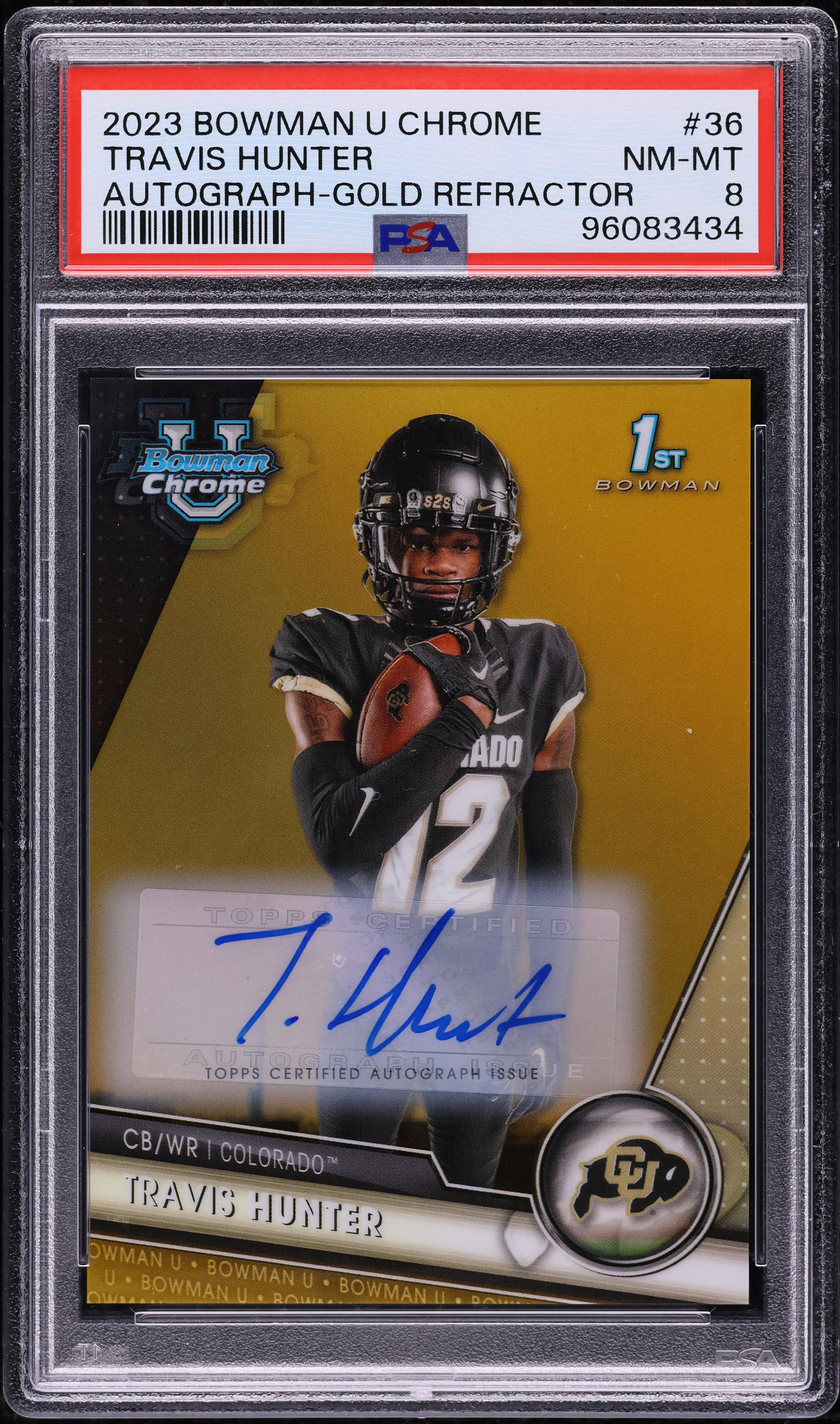 2023 Bowman Chrome University Gold Refractor Travis Hunter RC AUTO