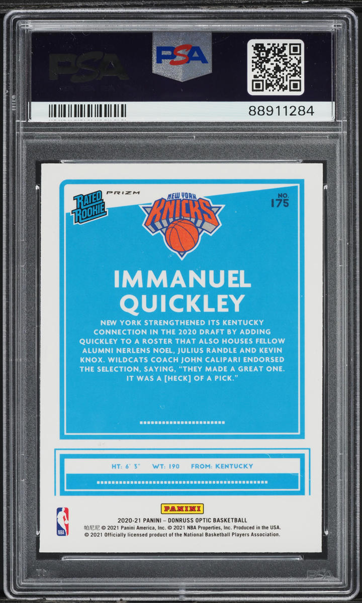 2020 Donruss Optic Hyper Pink Immanuel Quickley ROOKIE #175 PSA 9 MINT