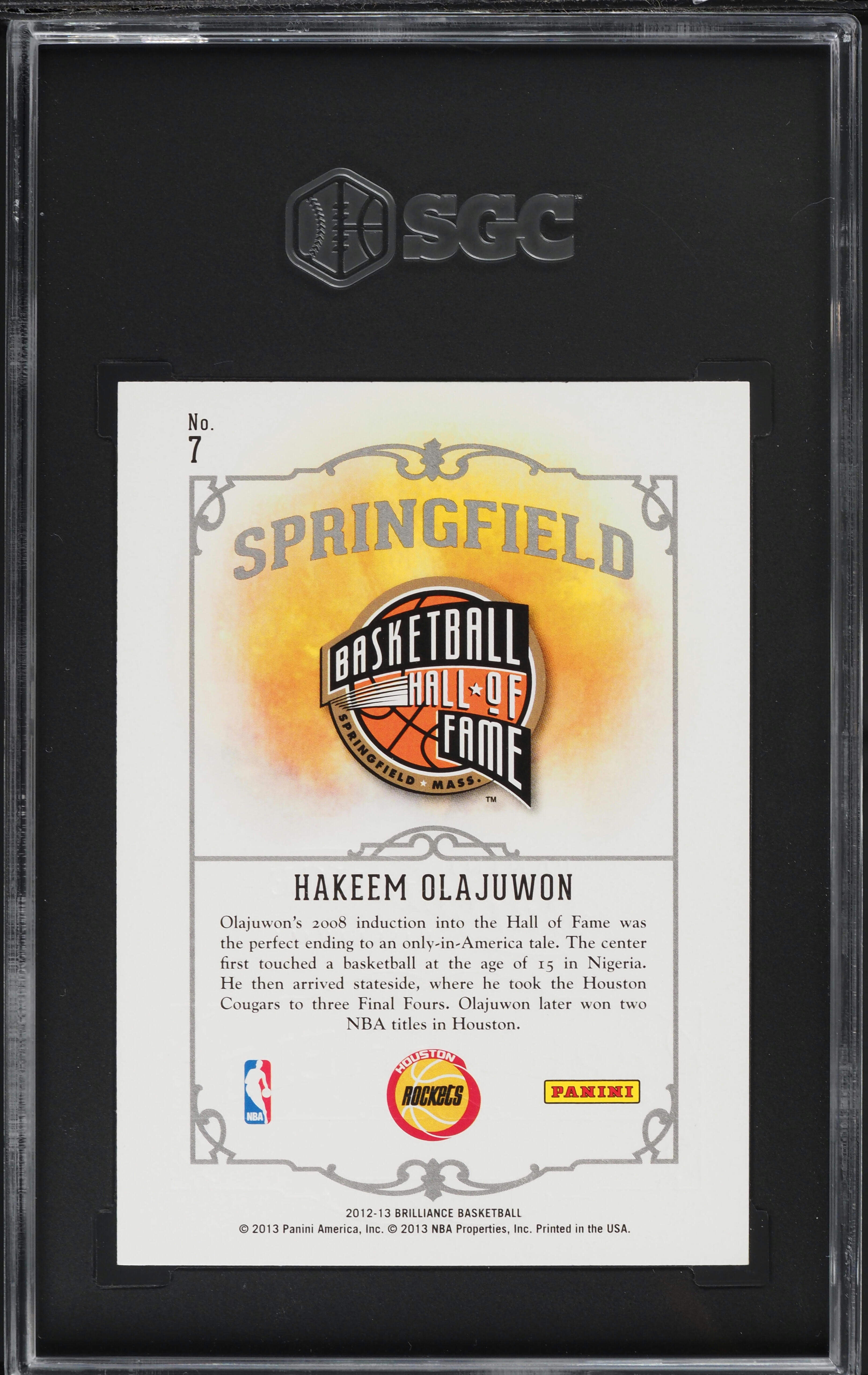 2012 Panini Brilliance Springfield Hakeem Olajuwon #7 SGC 9.5