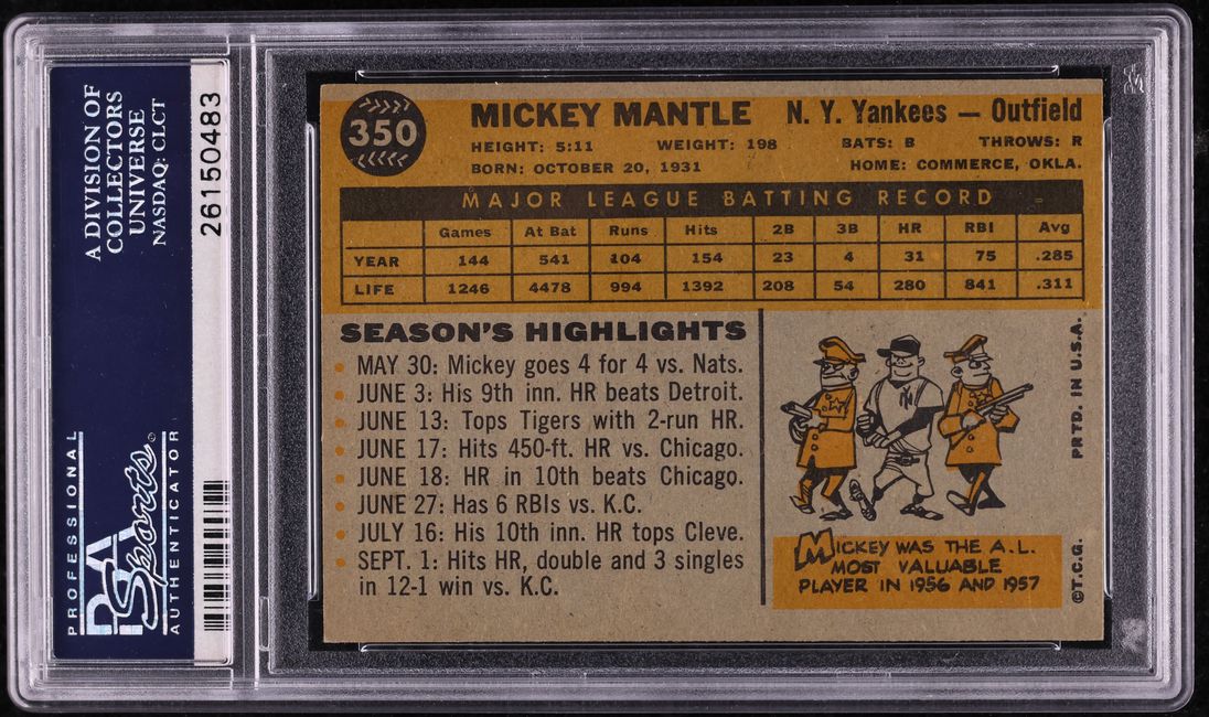 1960 Topps Mickey Mantle #350 PSA 6 EXMT