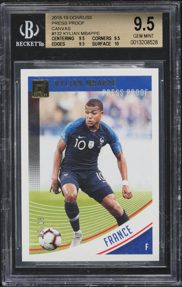 2018 Donruss Press Proof Canvas Kylian Mbappe ROOKIE /25 #132 BGS 9.5 GEM MINT